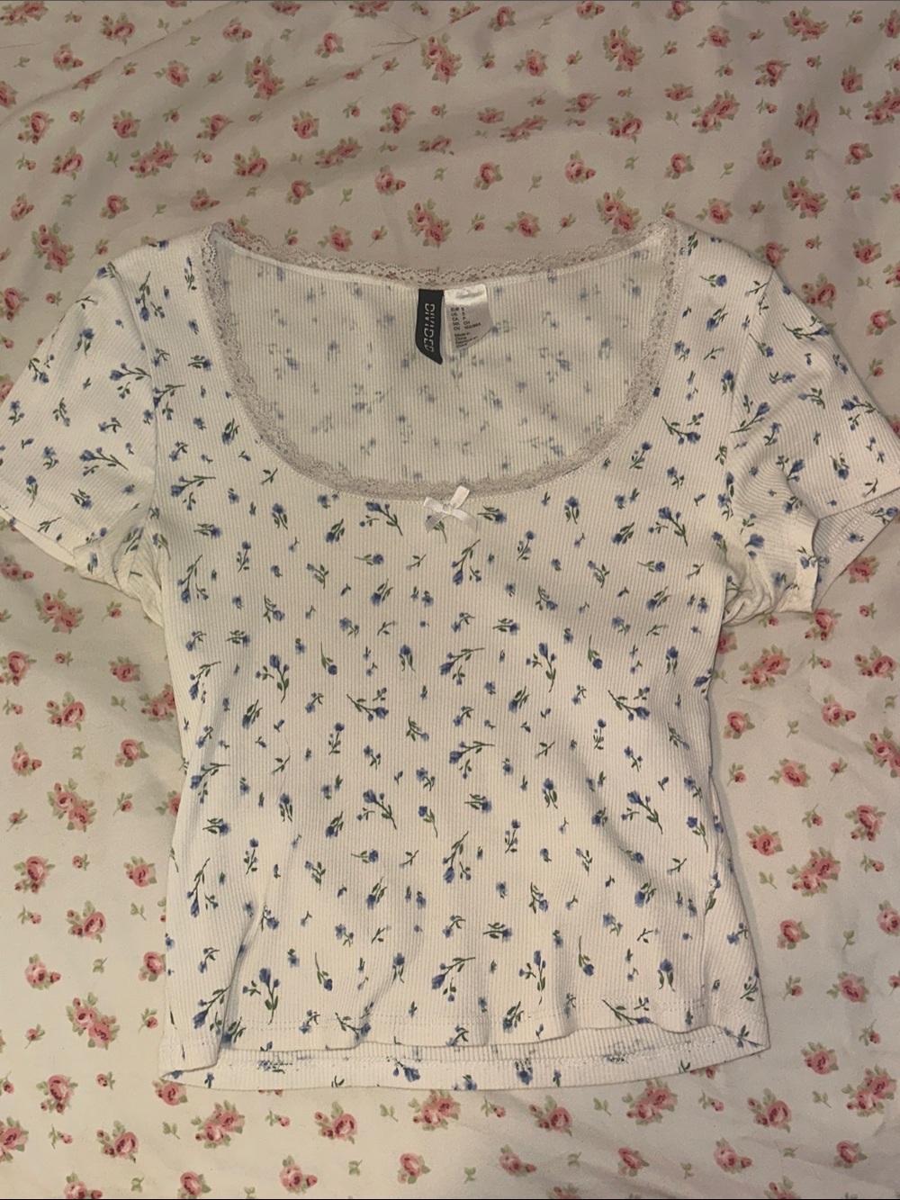 H&M Ribbed Scoop Top with Blue Floral Print